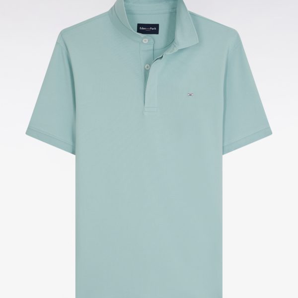 Polo À Manches Courtes En Piqué Coton Stretch Vert D'eau Coupe Ajustée Eden Park