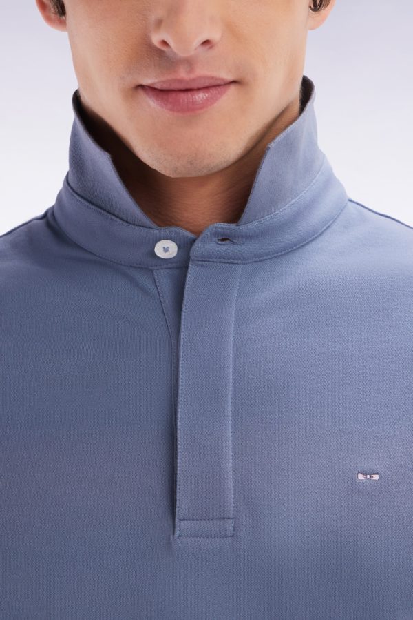 Polo À Manches Courtes En Coton Stretch Bleu Gris Coupe Ajustée Eden Park – Image 4