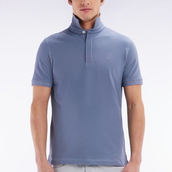 Polo À Manches Courtes En Coton Stretch Bleu Gris Coupe Ajustée Eden Park