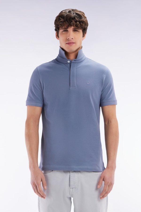 Polo À Manches Courtes En Coton Stretch Bleu Gris Coupe Ajustée Eden Park