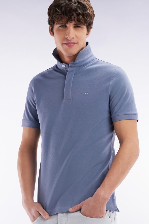 Polo À Manches Courtes En Coton Stretch Bleu Gris Coupe Ajustée Eden Park – Image 2