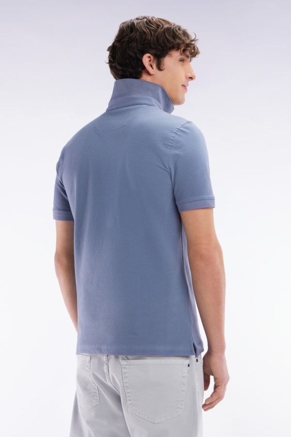 Polo À Manches Courtes En Coton Stretch Bleu Gris Coupe Ajustée Eden Park – Image 3