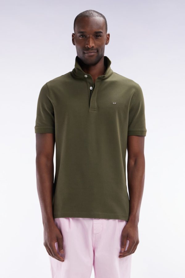 Polo À Manches Courtes En Piqué Coton Stretch Kaki Coupe Ajustée Eden Park