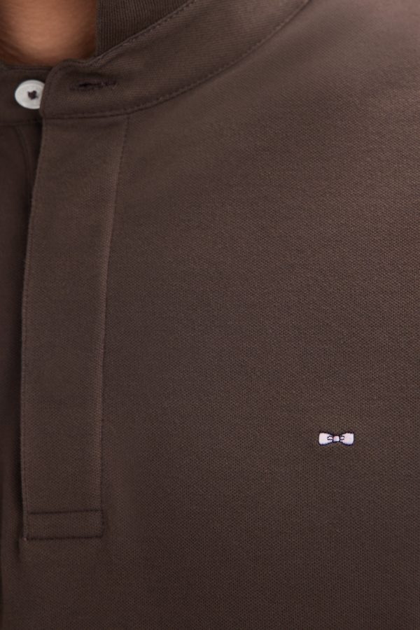 Polo À Manches Courtes En Piqué Coton Stretch Marron Coupe Ajustée Eden Park – Image 4