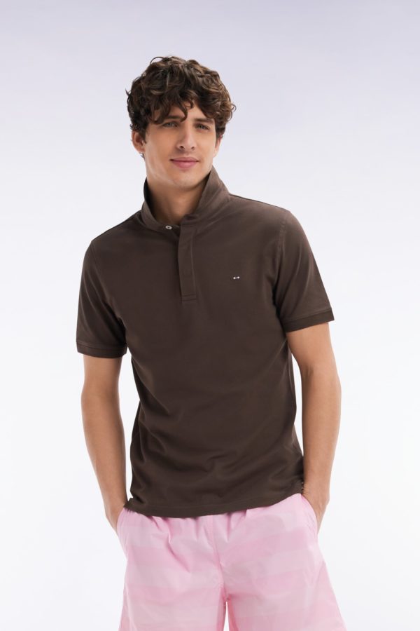 Polo À Manches Courtes En Piqué Coton Stretch Marron Coupe Ajustée Eden Park – Image 2