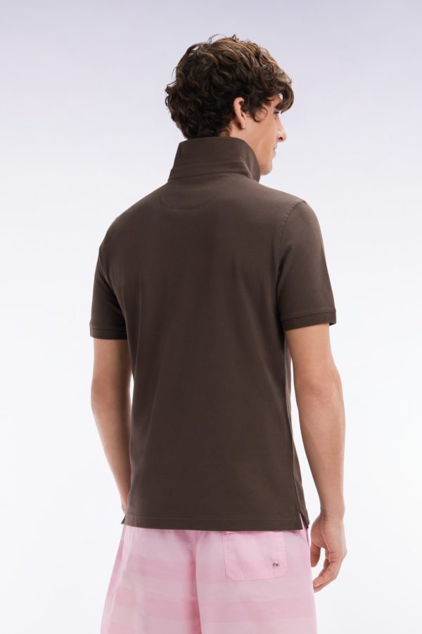 Polo À Manches Courtes En Piqué Coton Stretch Marron Coupe Ajustée Eden Park – Image 3