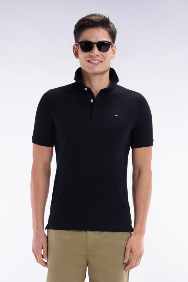 Polo À Manches Courtes En Coton Stretchnoir Coupe Ajustée Eden Park