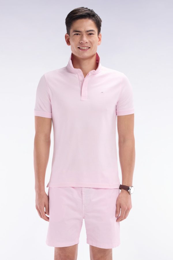 Polo À Manches Courtes En Piqué Coton Stretch Rose Pâle Coupe Ajustée Eden Park