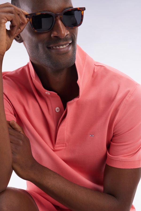 Polo À Manches Courtes En Piqué Coton Stretch Rose Saumon Coupe Ajustée Eden Park – Image 2
