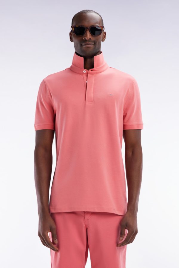 Polo À Manches Courtes En Piqué Coton Stretch Rose Saumon Coupe Ajustée Eden Park