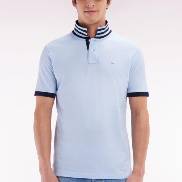 Polo À Manches Courtes En Piqué De Coton Pima Ciel Dessous De Col Cerclé Coupe Droite Eden Park