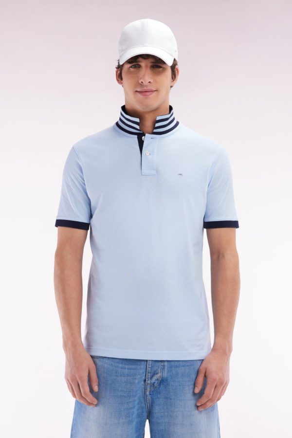 Polo À Manches Courtes En Piqué De Coton Pima Ciel Dessous De Col Cerclé Coupe Droite Eden Park