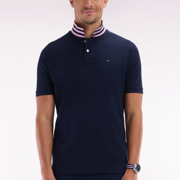 Polo À Manches Courtes En Piqué De Coton Pima Marine Dessous De Col Cerclé Coupe Droite Eden Park