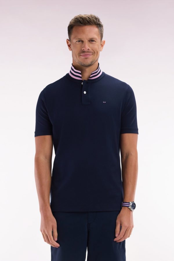 Polo À Manches Courtes En Piqué De Coton Pima Marine Dessous De Col Cerclé Coupe Droite Eden Park