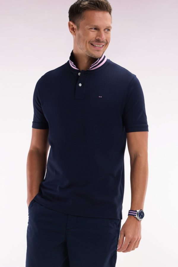Polo À Manches Courtes En Piqué De Coton Pima Marine Dessous De Col Cerclé Coupe Droite Eden Park – Image 2