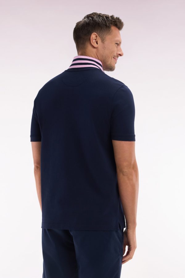 Polo À Manches Courtes En Piqué De Coton Pima Marine Dessous De Col Cerclé Coupe Droite Eden Park – Image 3