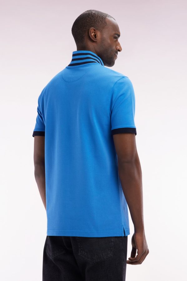 Polo À Manches Courtes En Piqué De Coton Pima Bleu Dessous De Col Cerclé Coupe Droite Eden Park – Image 3