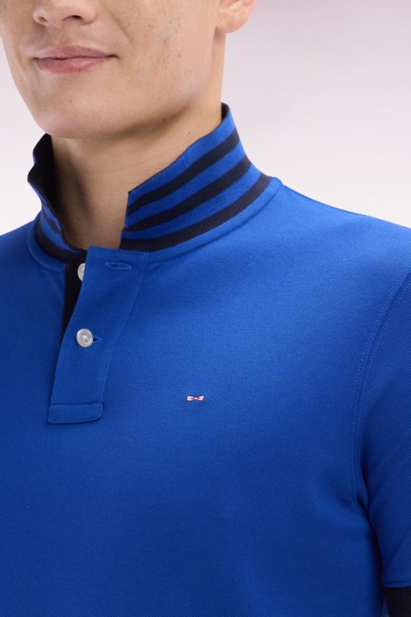 Polo À Manches Courtes En Piqué De Coton Pima Bleu Foncé Dessous De Col Cerclé Coupe Droite Eden Park – Image 3