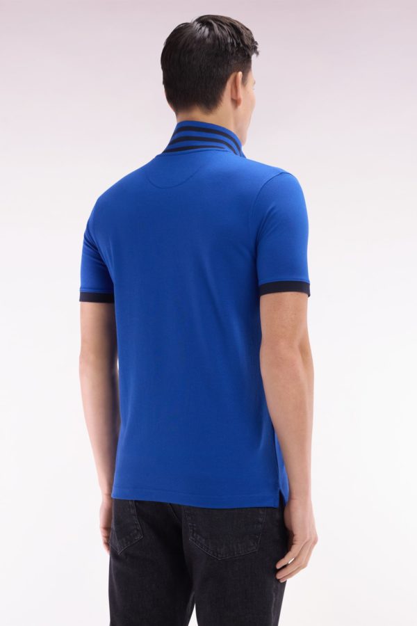 Polo À Manches Courtes En Piqué De Coton Pima Bleu Foncé Dessous De Col Cerclé Coupe Droite Eden Park – Image 4