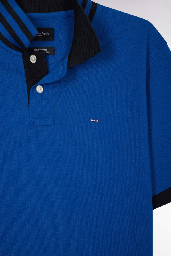 Polo À Manches Courtes En Piqué De Coton Pima Bleu Foncé Dessous De Col Cerclé Coupe Droite Eden Park – Image 5