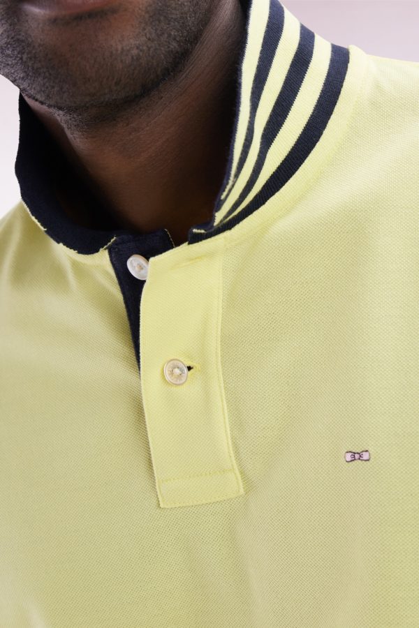 Polo À Manches Courtes En Piqué De Coton Pima Jaune Dessous De Col Cerclé Coupe Droite Eden Park – Image 4