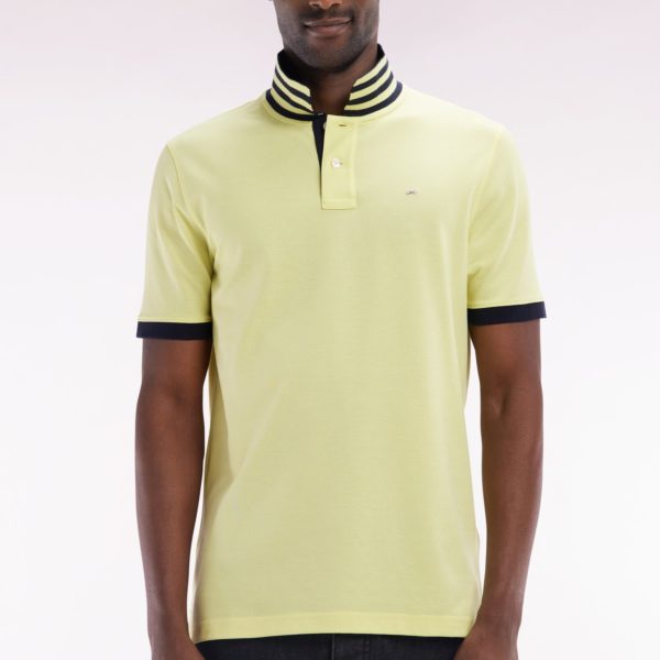 Polo À Manches Courtes En Piqué De Coton Pima Jaune Dessous De Col Cerclé Coupe Droite Eden Park