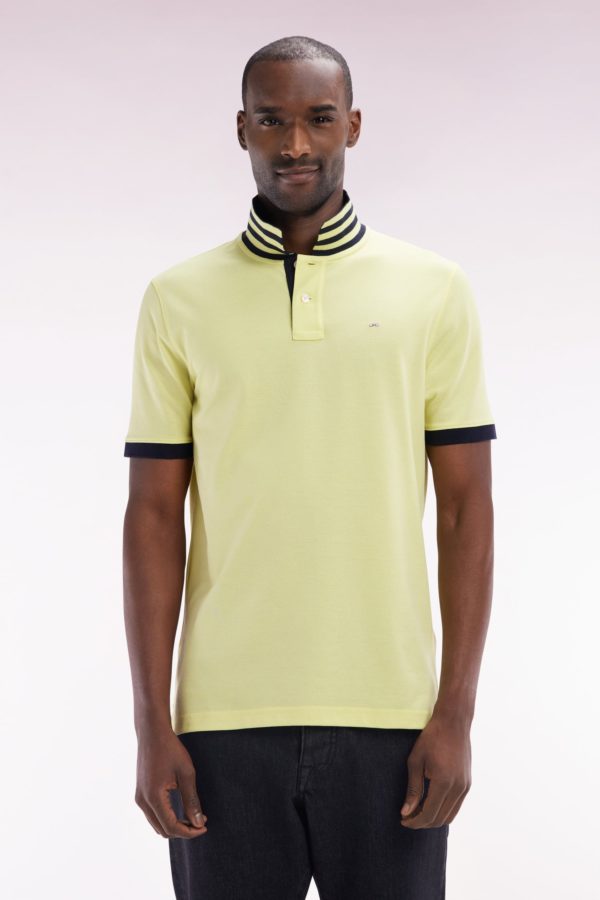 Polo À Manches Courtes En Piqué De Coton Pima Jaune Dessous De Col Cerclé Coupe Droite Eden Park