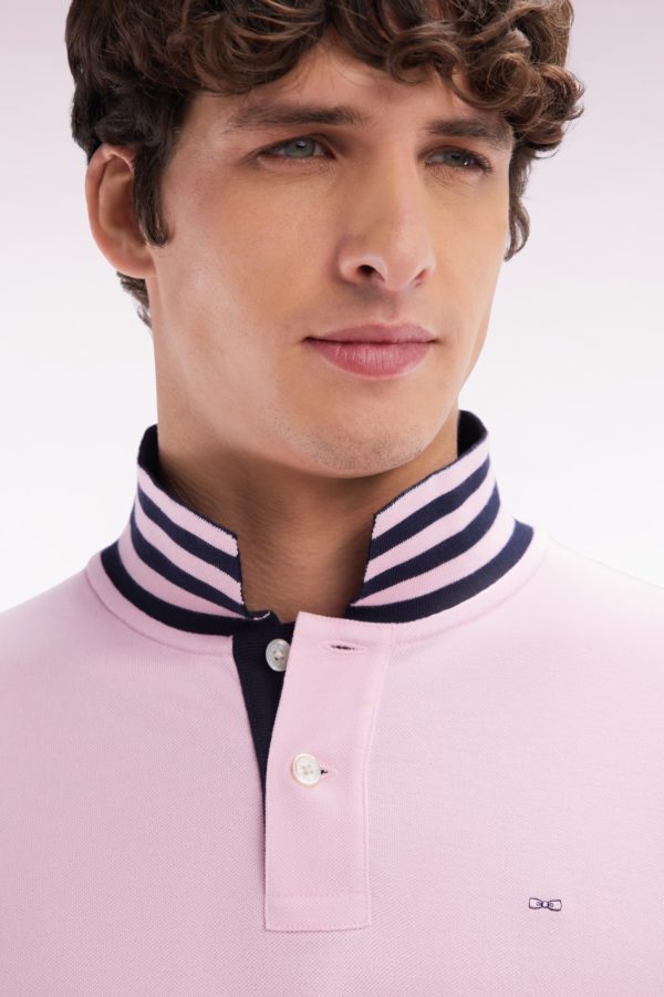 Polo À Manches Courtes En Piqué De Coton Pima Rose Clair Dessous De Col Cerclé Coupe Droite Eden Park – Image 4