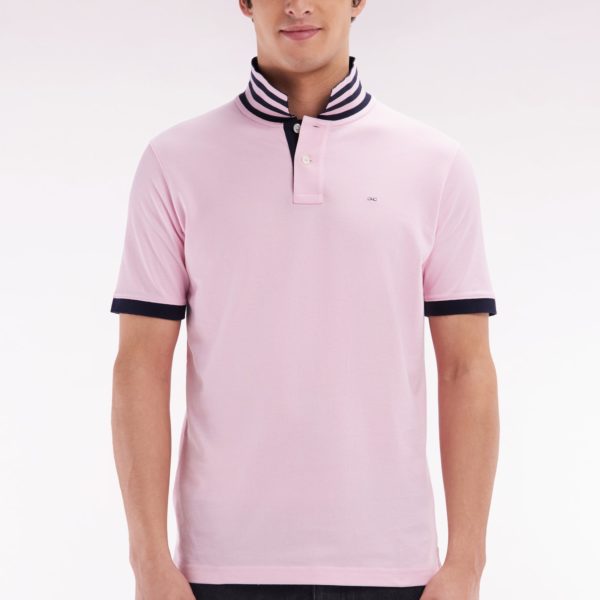 Polo À Manches Courtes En Piqué De Coton Pima Rose Clair Dessous De Col Cerclé Coupe Droite Eden Park
