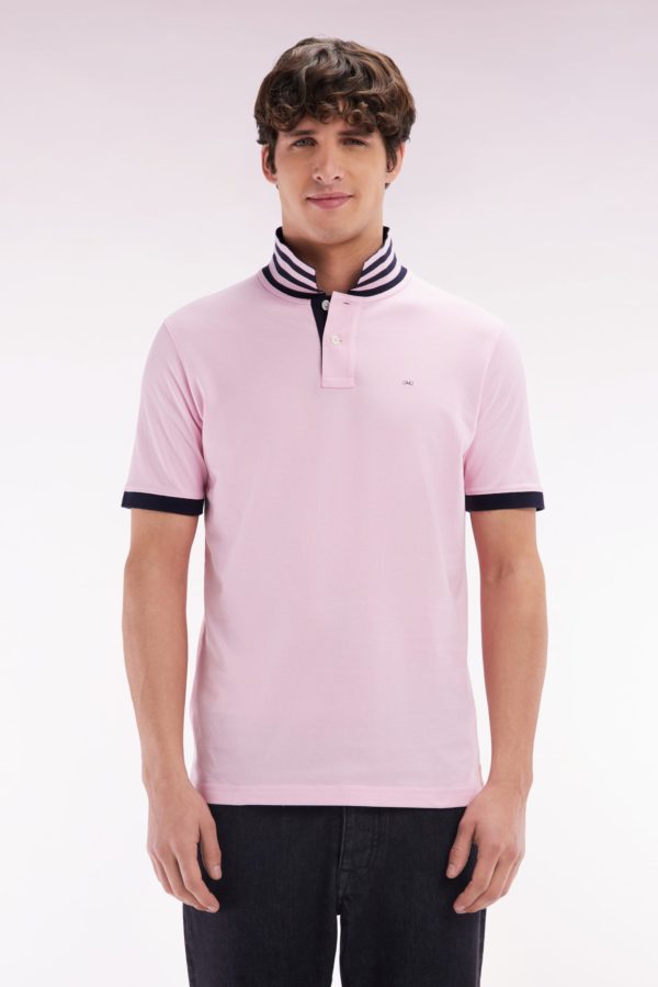 Polo À Manches Courtes En Piqué De Coton Pima Rose Clair Dessous De Col Cerclé Coupe Droite Eden Park
