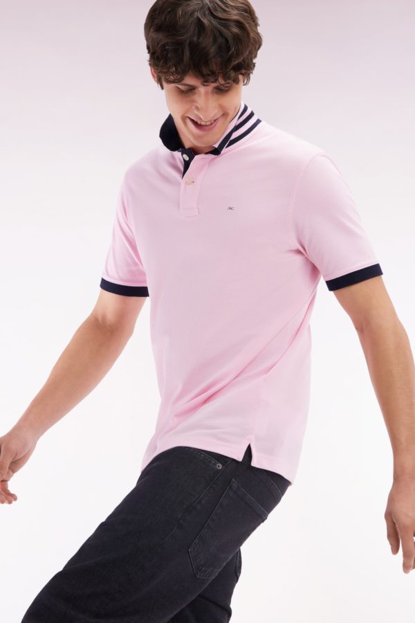 Polo À Manches Courtes En Piqué De Coton Pima Rose Clair Dessous De Col Cerclé Coupe Droite Eden Park – Image 2