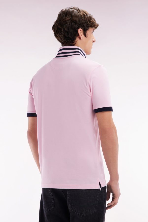 Polo À Manches Courtes En Piqué De Coton Pima Rose Clair Dessous De Col Cerclé Coupe Droite Eden Park – Image 3