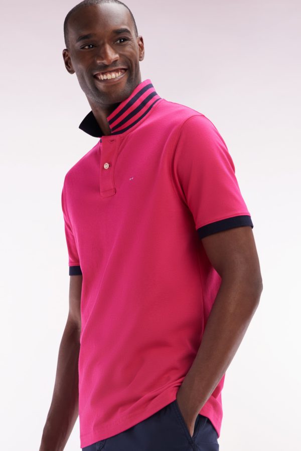Polo À Manches Courtes En Piqué De Coton Pima Fuchsia Dessous De Col Cerclé Coupe Droite Eden Park – Image 2