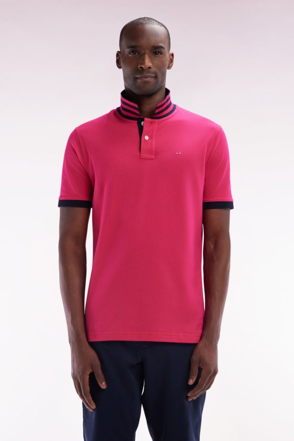 Polo À Manches Courtes En Piqué De Coton Pima Fuchsia Dessous De Col Cerclé Coupe Droite Eden Park