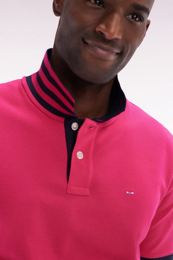 Polo À Manches Courtes En Piqué De Coton Pima Fuchsia Dessous De Col Cerclé Coupe Droite Eden Park – Image 4