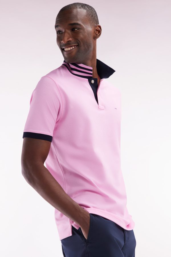 Polo À Manches Courtes En Piqué De Coton Pima Rose Dessous De Col Cerclé Coupe Droite Eden Park – Image 2