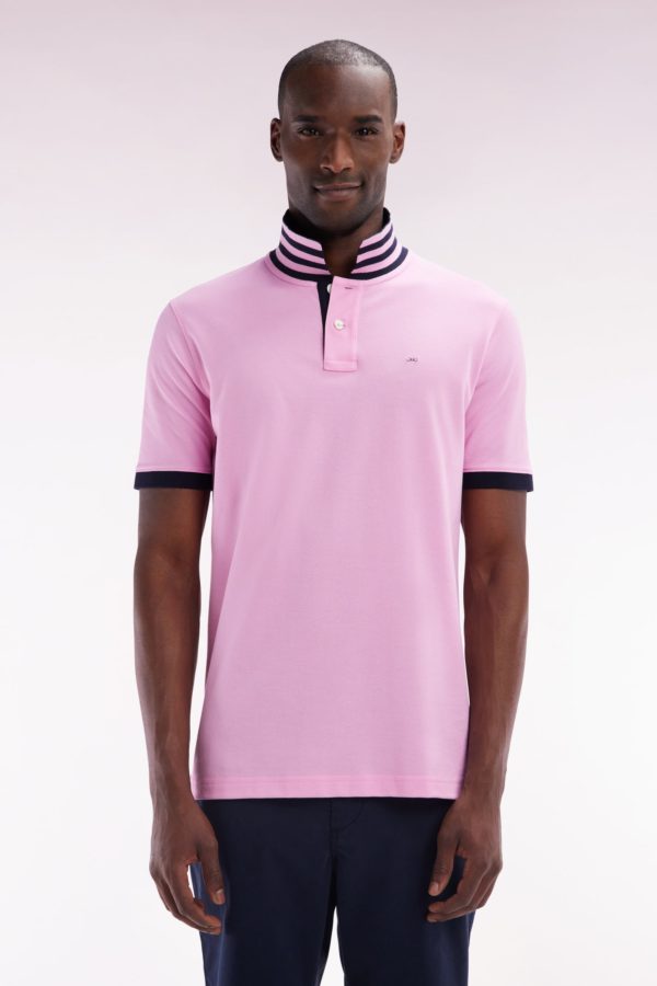 Polo À Manches Courtes En Piqué De Coton Pima Rose Dessous De Col Cerclé Coupe Droite Eden Park