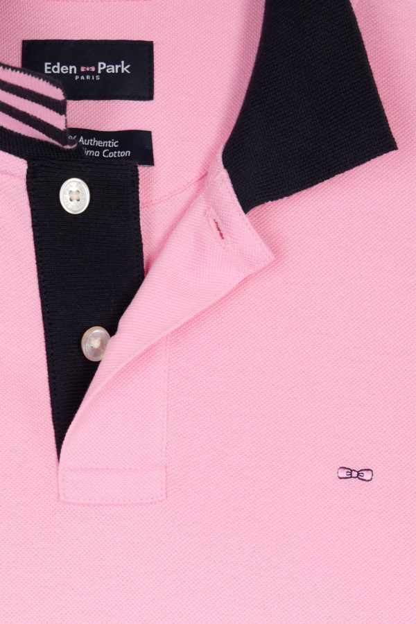 Polo À Manches Courtes En Piqué De Coton Pima Rose Dessous De Col Cerclé Coupe Droite Eden Park – Image 5