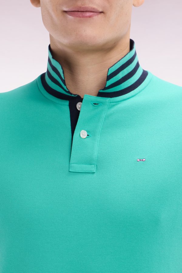 Polo À Manches Courtes En Piqué De Coton Pima Vert Dessous De Col Cerclé Coupe Droite Eden Park – Image 4