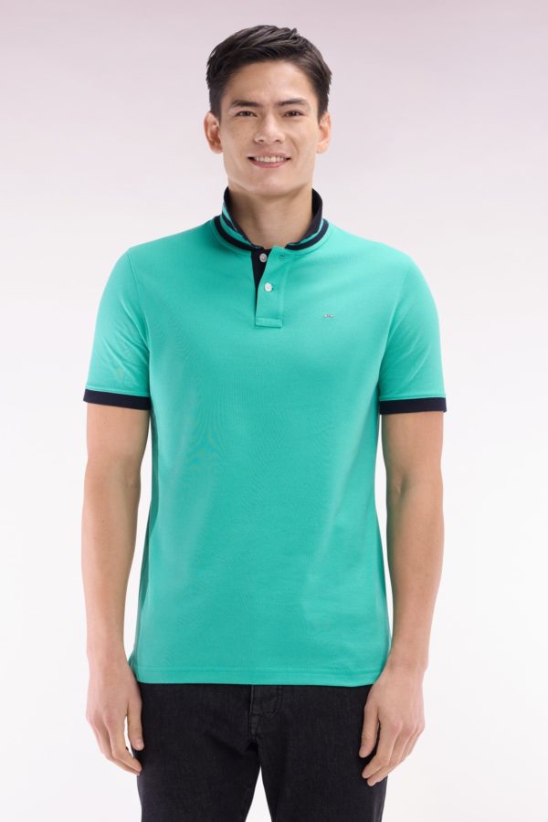 Polo À Manches Courtes En Piqué De Coton Pima Vert Dessous De Col Cerclé Coupe Droite Eden Park