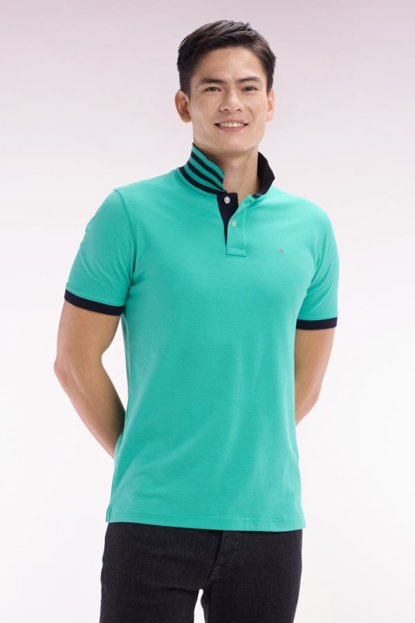 Polo À Manches Courtes En Piqué De Coton Pima Vert Dessous De Col Cerclé Coupe Droite Eden Park – Image 2