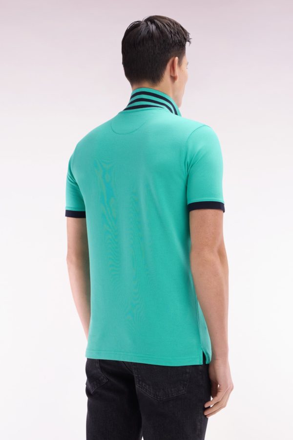 Polo À Manches Courtes En Piqué De Coton Pima Vert Dessous De Col Cerclé Coupe Droite Eden Park – Image 3