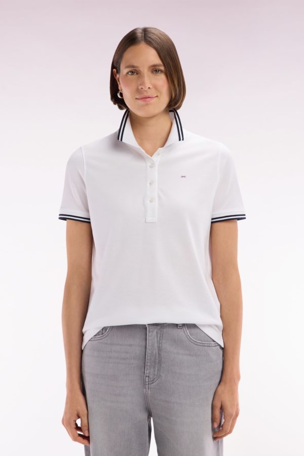 Polo À Manches Courtes En Piqué De Coton Pima Blanc Détails Rayés Coupe Droite Eden Park – Image 2