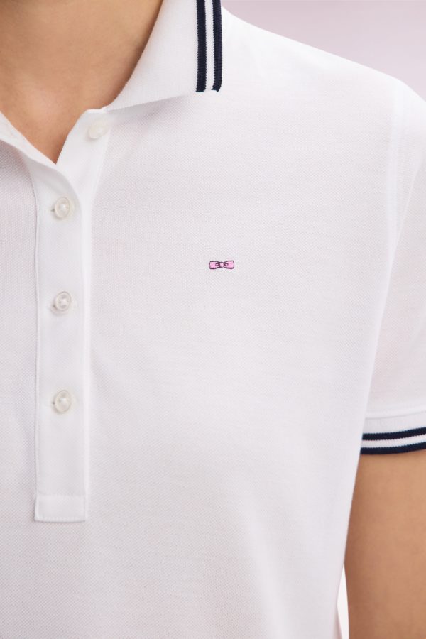 Polo À Manches Courtes En Piqué De Coton Pima Blanc Détails Rayés Coupe Droite Eden Park – Image 4