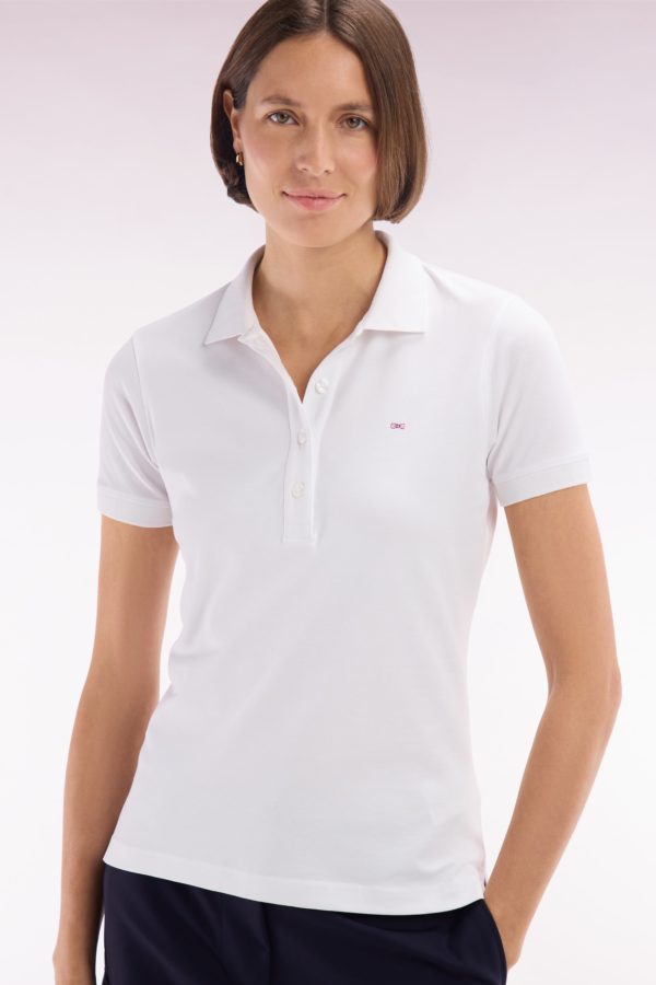 Polo À Manches Courtes En Piqué De Coton Stretch Blanc Coupe Ajustée Eden Park