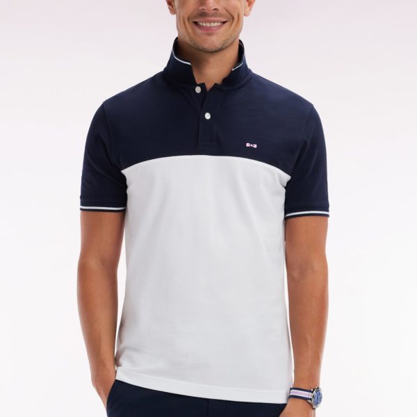 Polo À Manches Courtes En Piqué Coton Blanc Col Jacquard Coupe Droite Eden Park