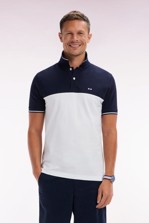 Polo À Manches Courtes En Piqué Coton Blanc Col Jacquard Coupe Droite Eden Park