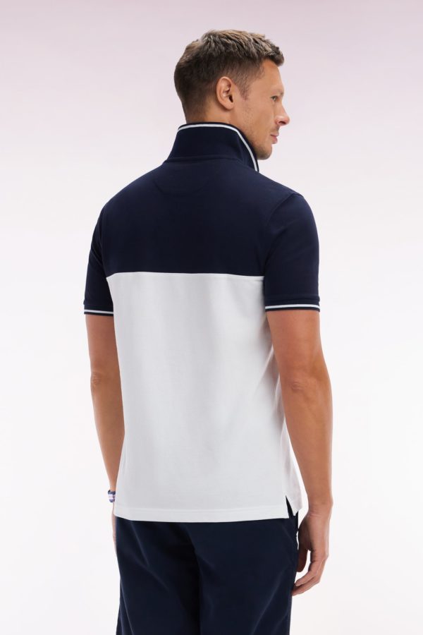 Polo À Manches Courtes En Piqué Coton Blanc Col Jacquard Coupe Droite Eden Park – Image 3