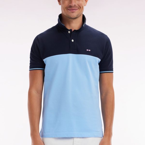 Polo À Manches Courtes En Piqué Coton Ciel Col Jacquard Coupe Droite Eden Park