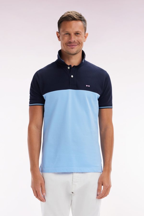 Polo À Manches Courtes En Piqué Coton Ciel Col Jacquard Coupe Droite Eden Park